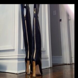 Casadei Black gold blade-long gold zipper knee boots limited edition Sweet Nero